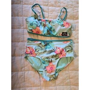 Justice Girl's Tropical Floral Kids Swim‎ Bikini - Top & Bottom Large